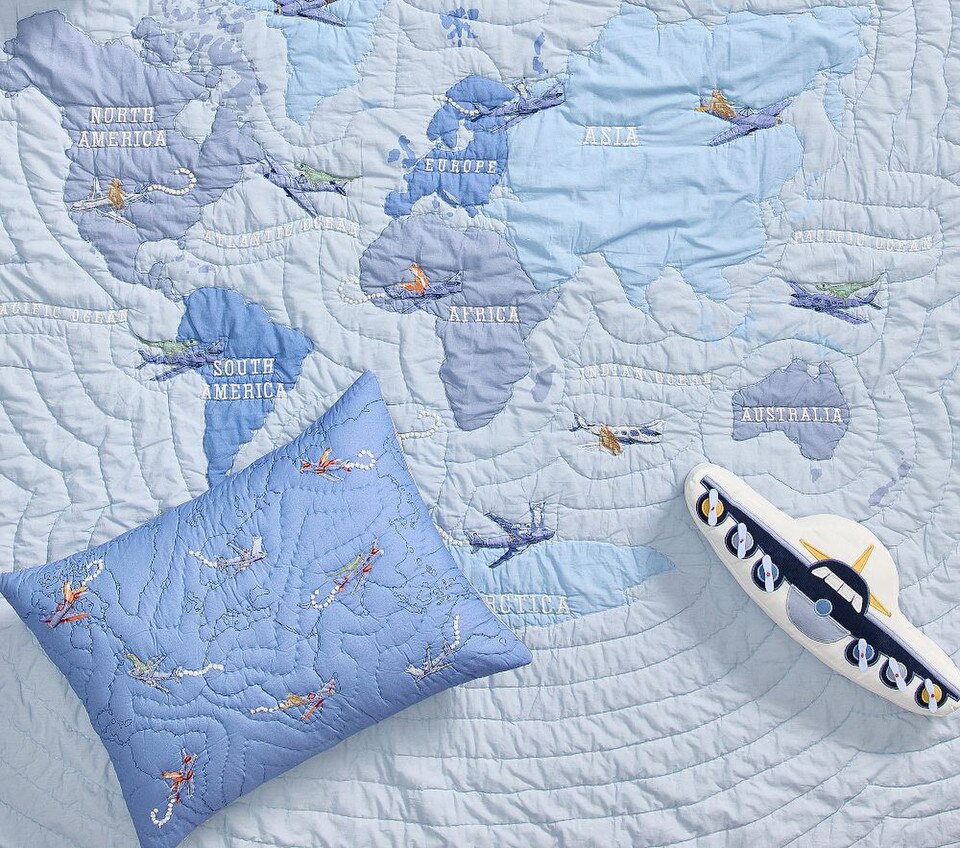 Airplane Map Bedspread & Pillowcases