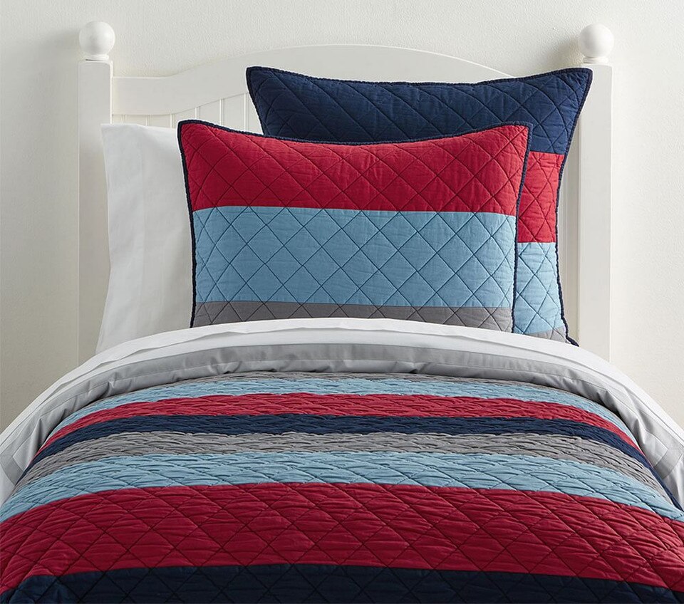 Blocked Stripe Quilted Bedspread, Red