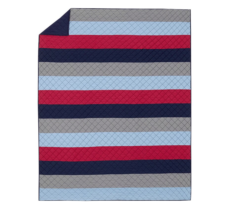 Blocked Stripe Quilted Bedspread, Red