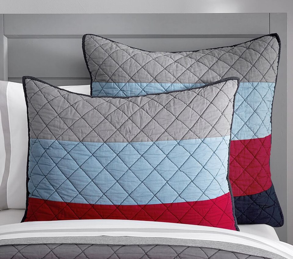 Blocked Stripe Quilted Bedspread, Red