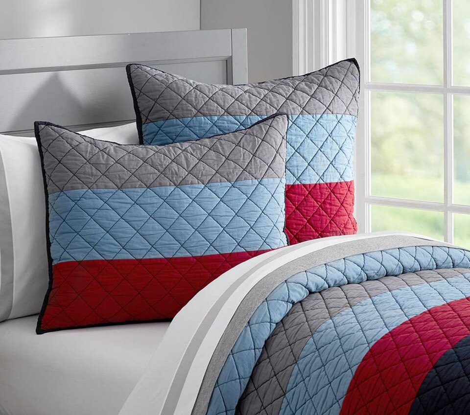 Blocked Stripe Quilted Bedspread, Red