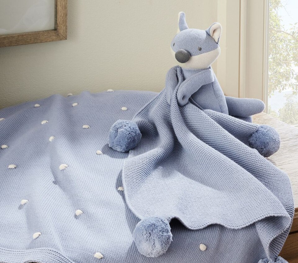 Cotton Sweater Knit Baby Blanket and Fox Thumbie Set
