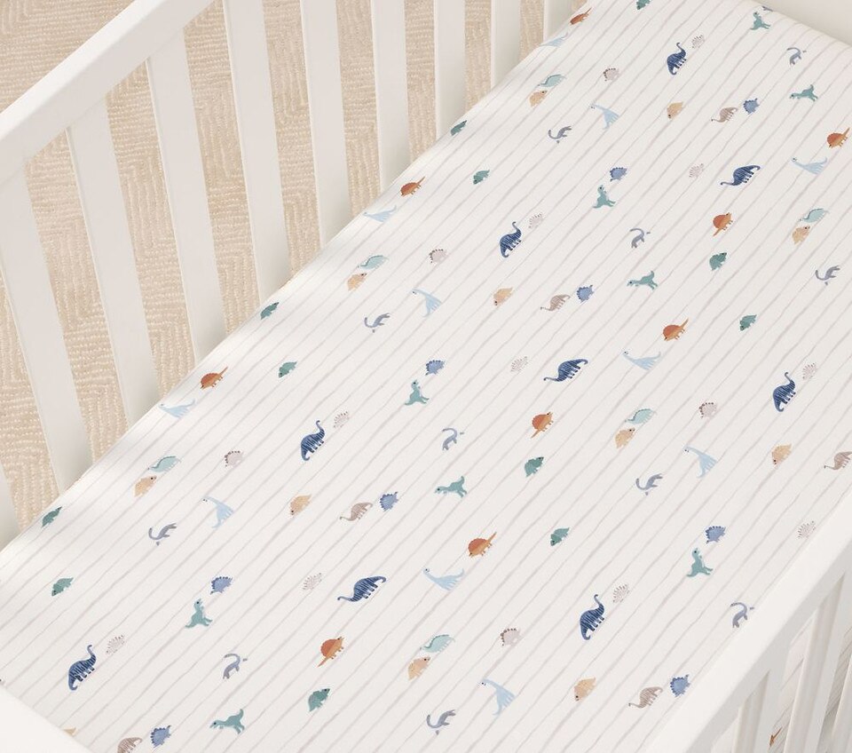 Dillon Dino Stripe Organic Cot Fitted Sheet