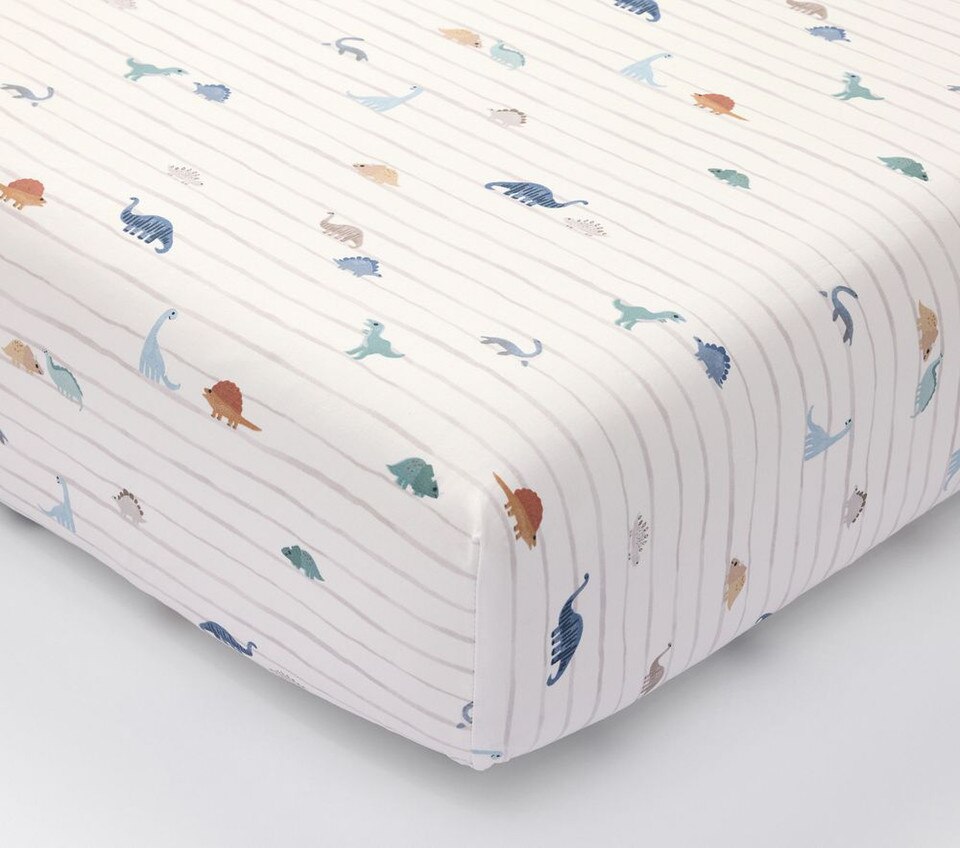 Dillon Dino Stripe Organic Cot Fitted Sheet