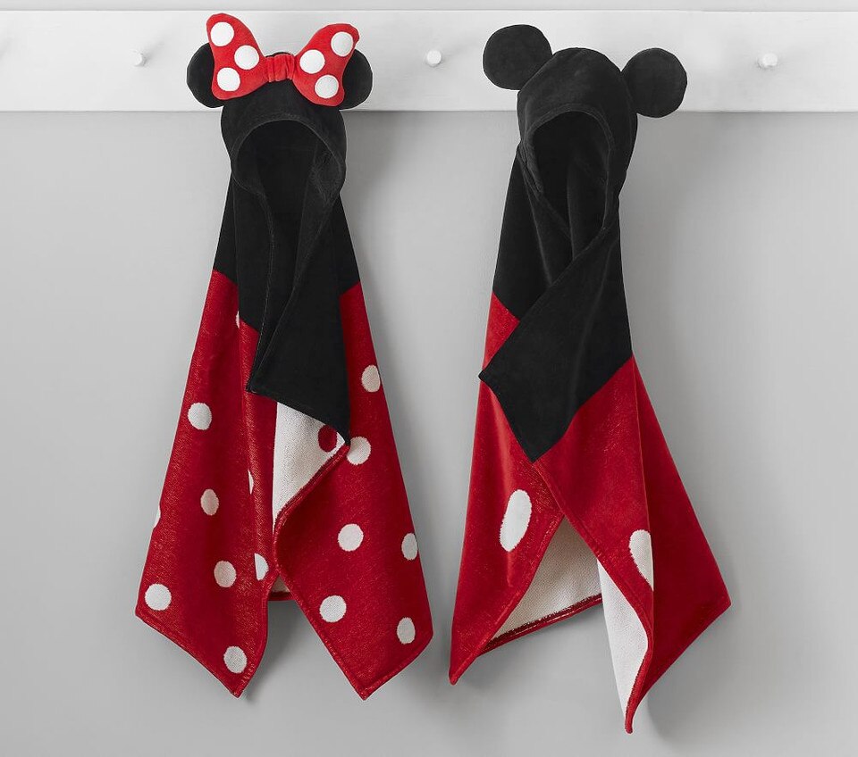 Disney Minnie Mouse Baby Hooded Towel, Black/Red
