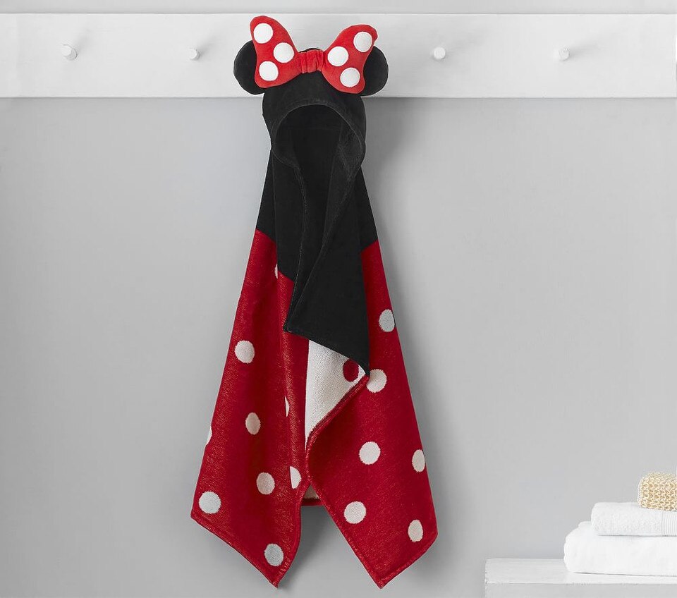 Disney Minnie Mouse Baby Hooded Towel, Black/Red