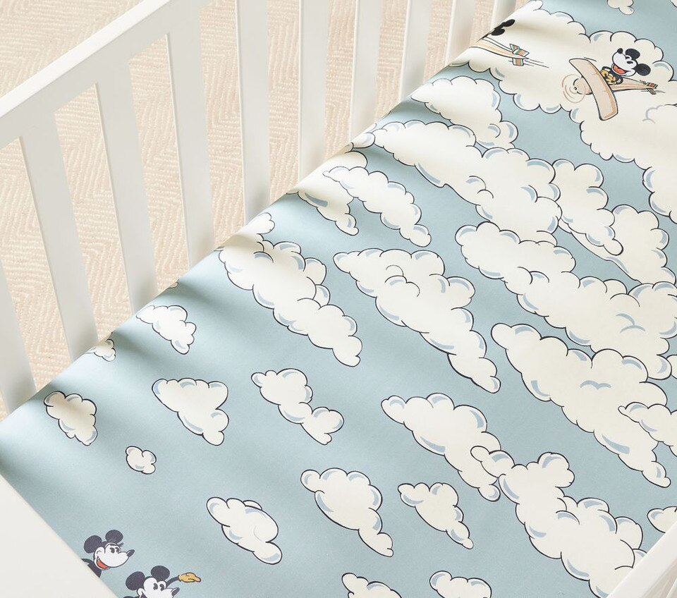 Disney Home x Sanderson Mickey Mouse Clouds Picture-Perfect Organic Cot Fitted Sheet