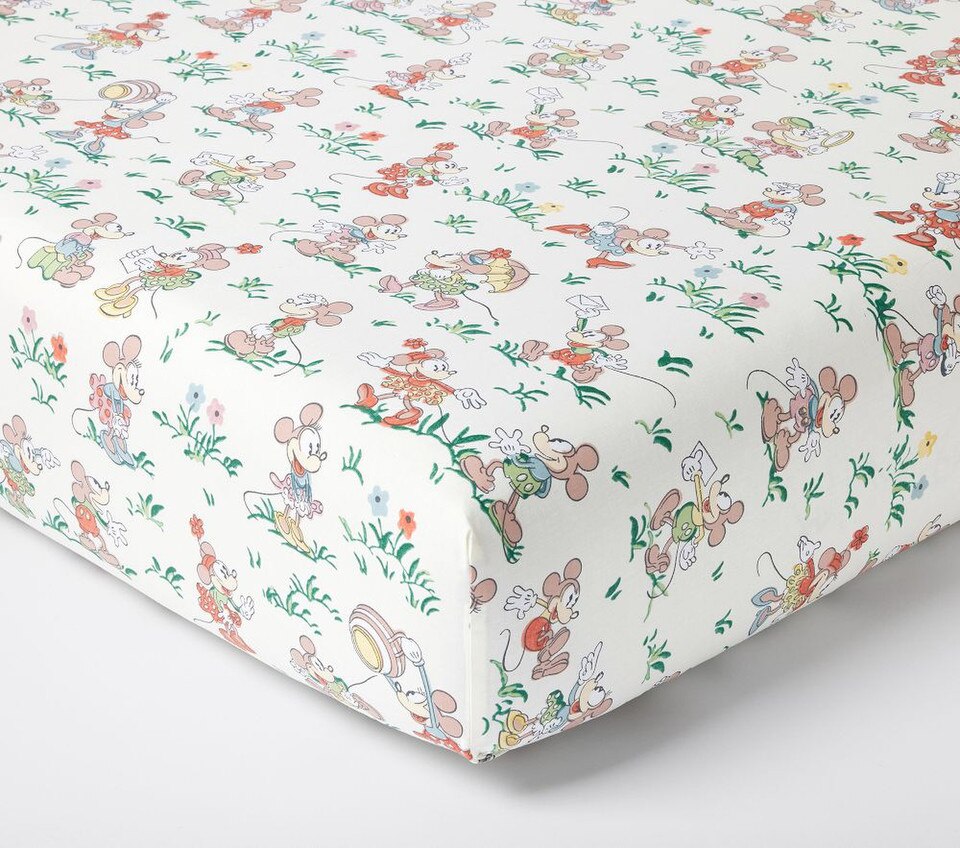Disney Home x Sanderson Mickey Mouse and Minnie Mouse Garden Organic Cot Fitted Sheet