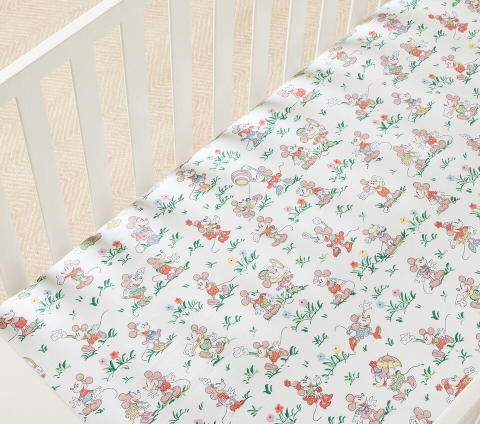 Disney Home x Sanderson Mickey Mouse and Minnie Mouse Garden Organic Cot Fitted Sheet