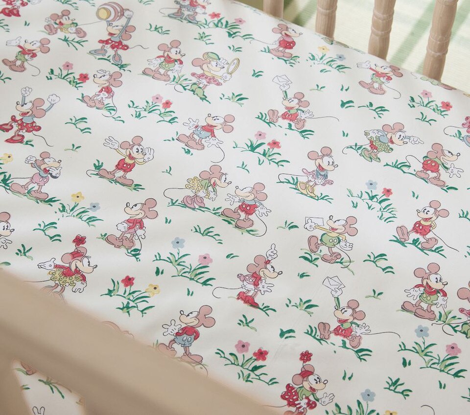 Disney Home x Sanderson Mickey Mouse and Minnie Mouse Garden Organic Cot Fitted Sheet
