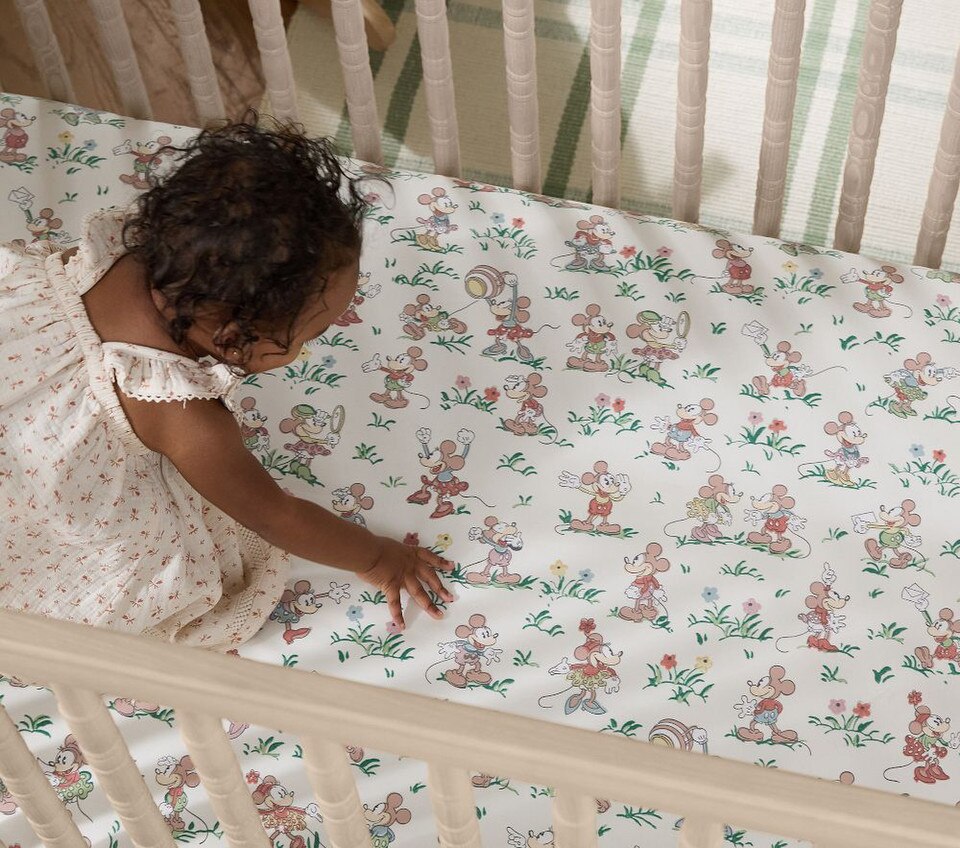 Disney Home x Sanderson Mickey Mouse and Minnie Mouse Garden Organic Cot Fitted Sheet