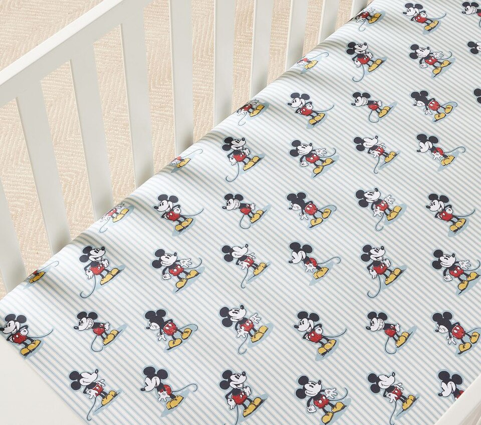 Disney Home x Sanderson Mickey Mouse Stripe Organic Cot Fitted Sheet