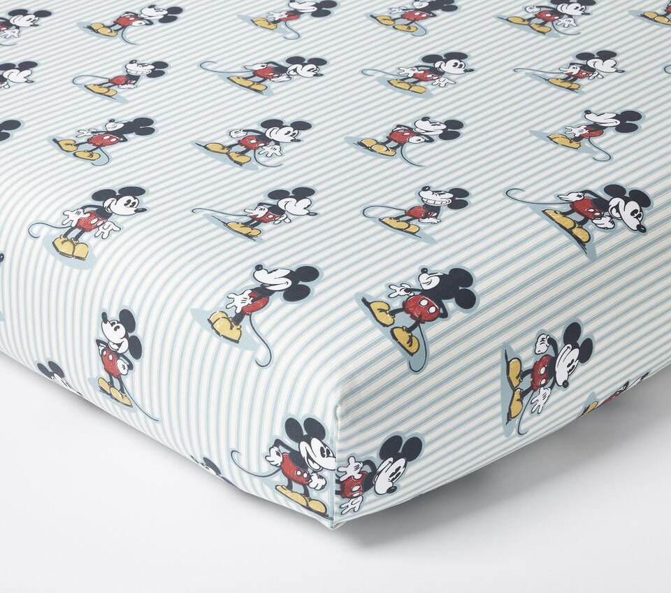 Disney Home x Sanderson Mickey Mouse Stripe Organic Cot Fitted Sheet