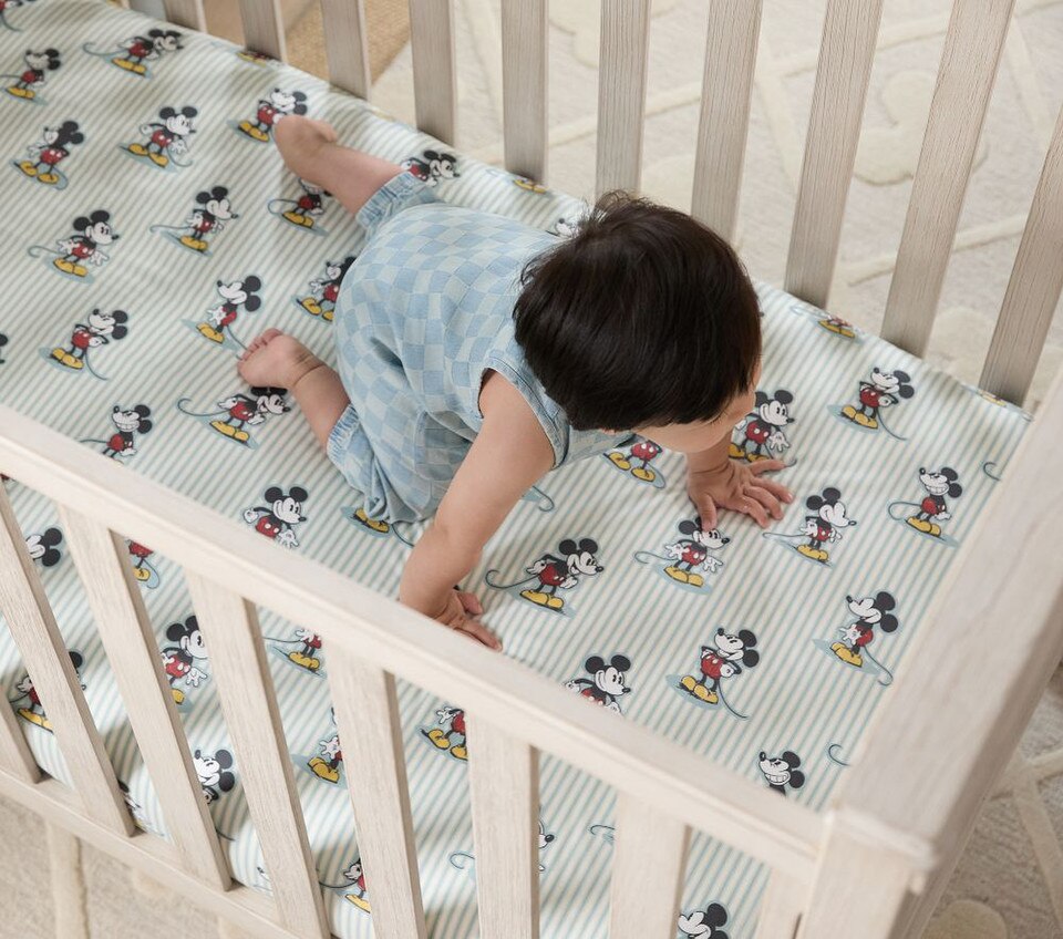 Disney Home x Sanderson Mickey Mouse Stripe Organic Cot Fitted Sheet