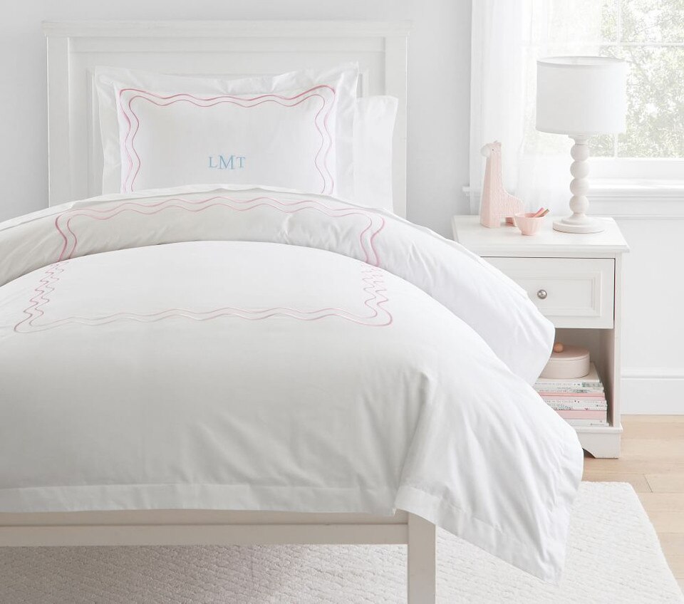 Embroidered Scalloped Organic Duvet Cover & Pillowcases