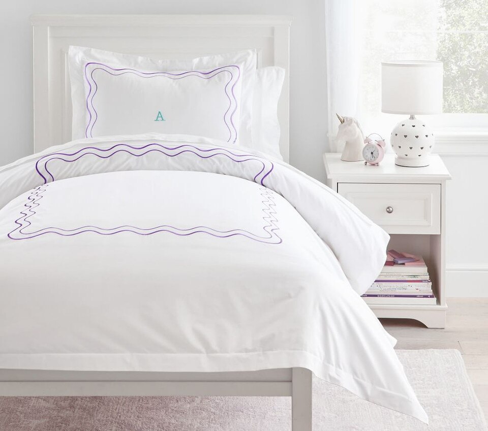 Embroidered Scalloped Organic Duvet Cover & Pillowcases