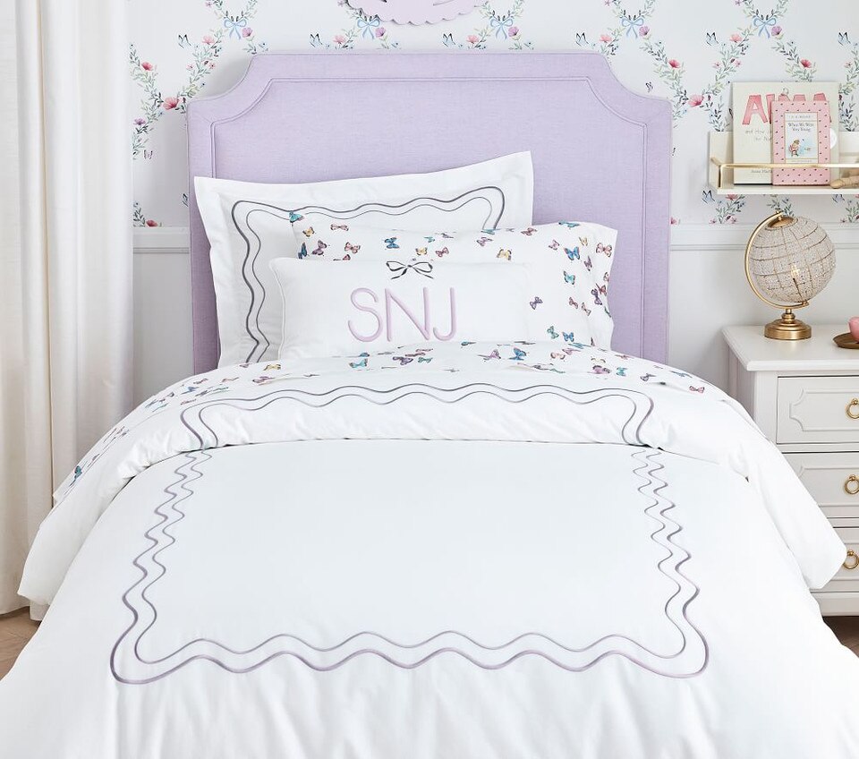 Embroidered Scalloped Organic Duvet Cover & Pillowcases