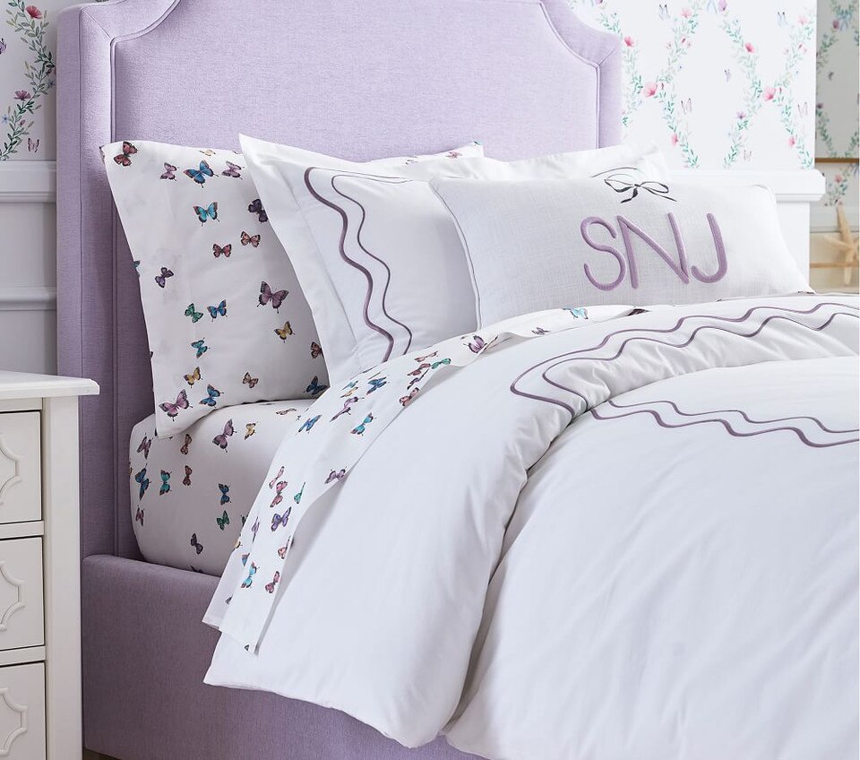 Embroidered Scalloped Organic Duvet Cover & Pillowcases