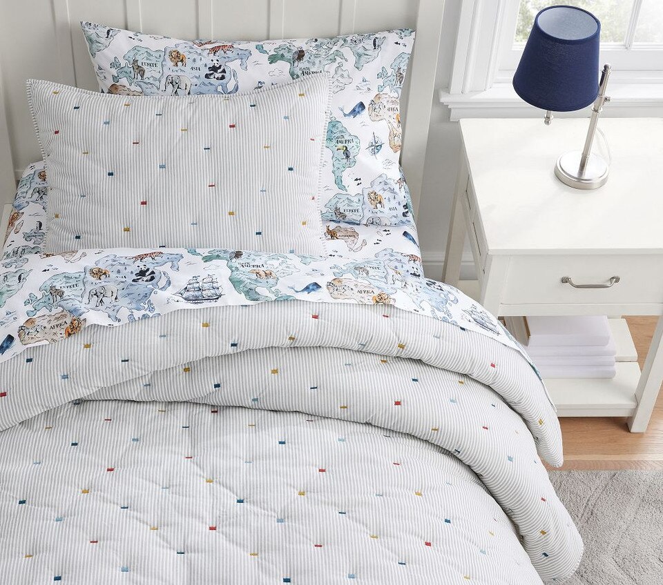 Embroidered Stripe Lightweight Bedspread & Pillowcases