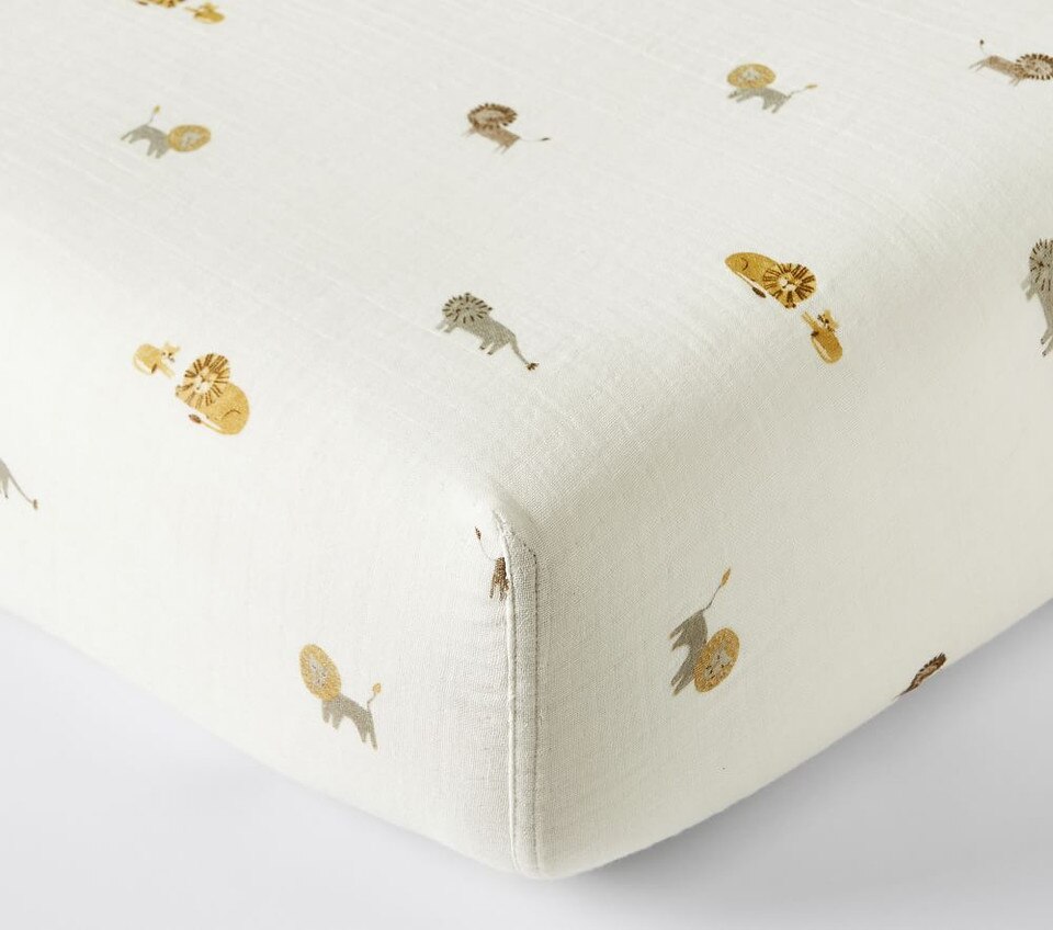 Lion Organic Muslin Cot Fitted Sheet