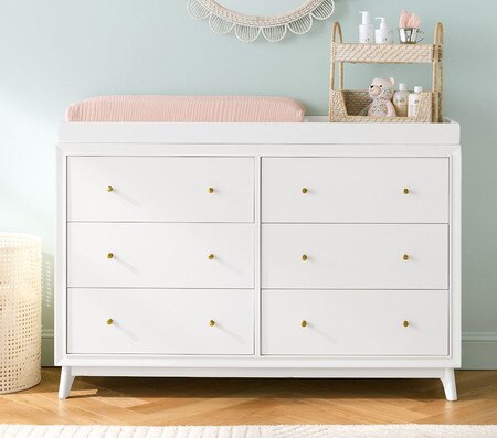 white pottery barn dresser Wood nursery 3 drawers, Museum of Mini Designed with 9 English dovetailed drawers that open smoothly on beech wood glides and drawer stops for safety Pottery Barn White Dresser For