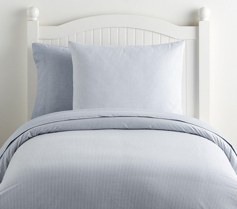 Organic Solid/Pinstripe Chambray Reversible Duvet Cover