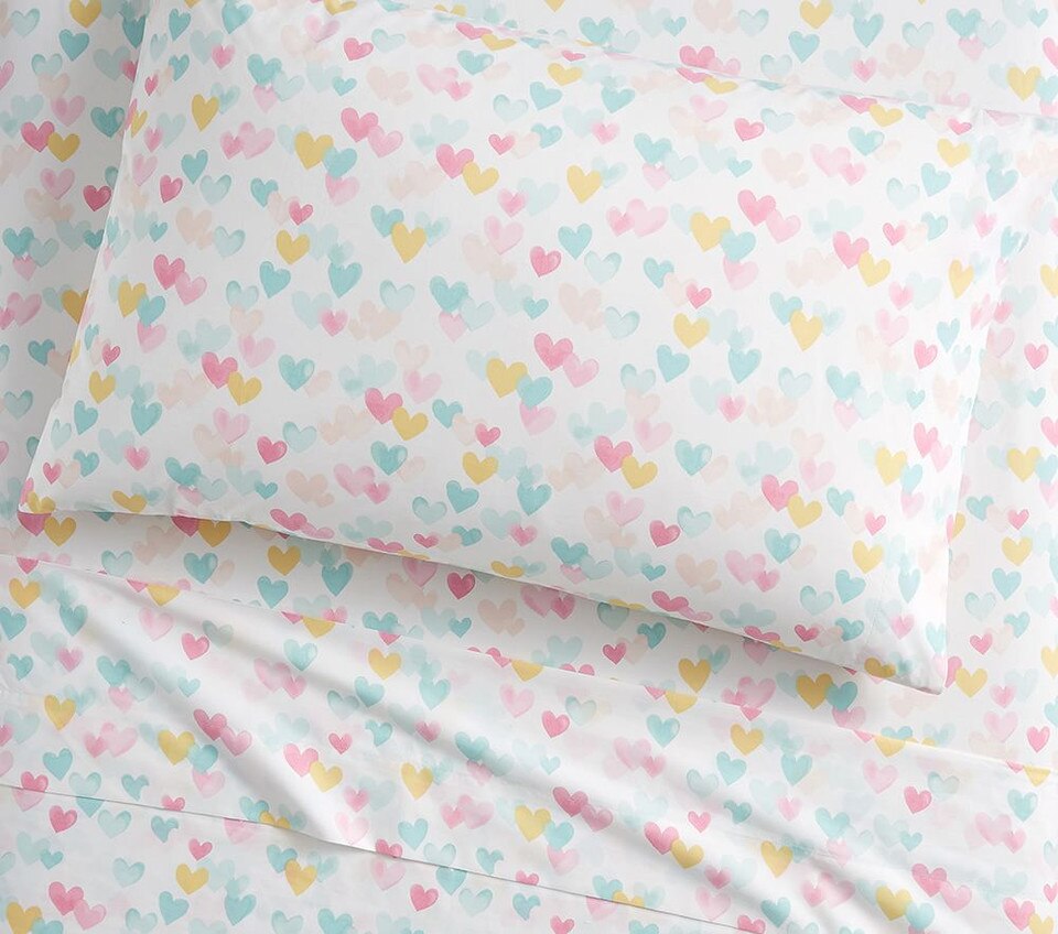 Organic Multi Retro Heart Sheet Set - Pillowcase, Standard, Multi