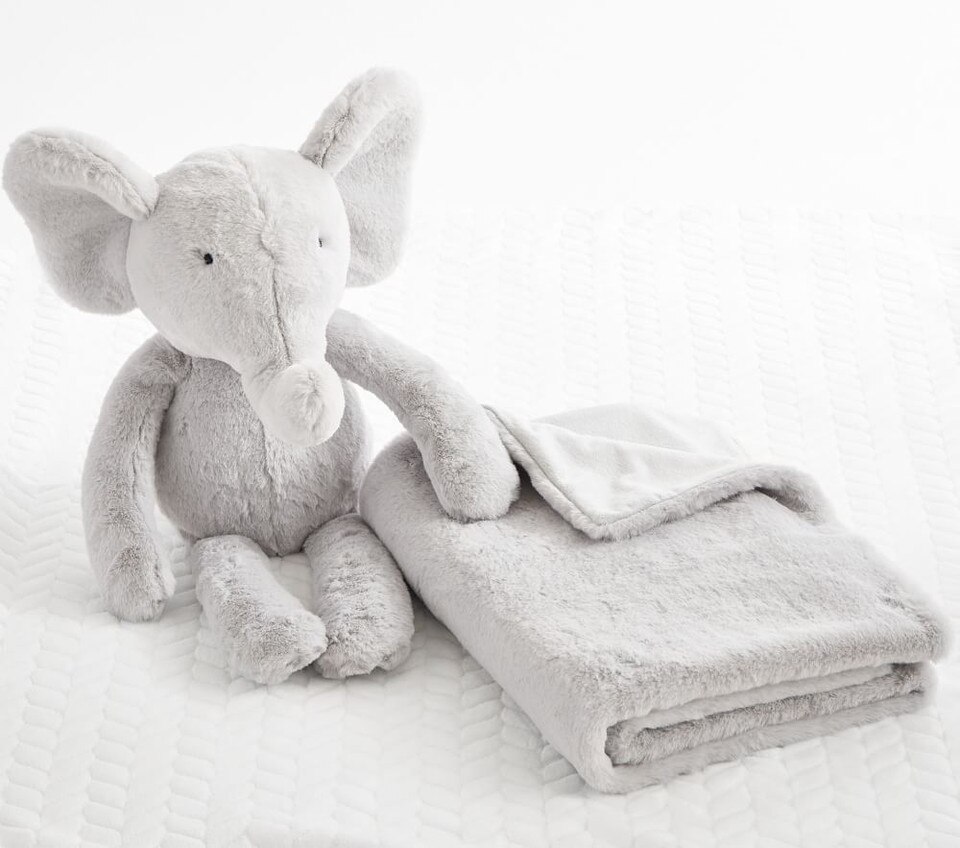 Plush Elephant Stuffed Animal and Blanket Set, Grey