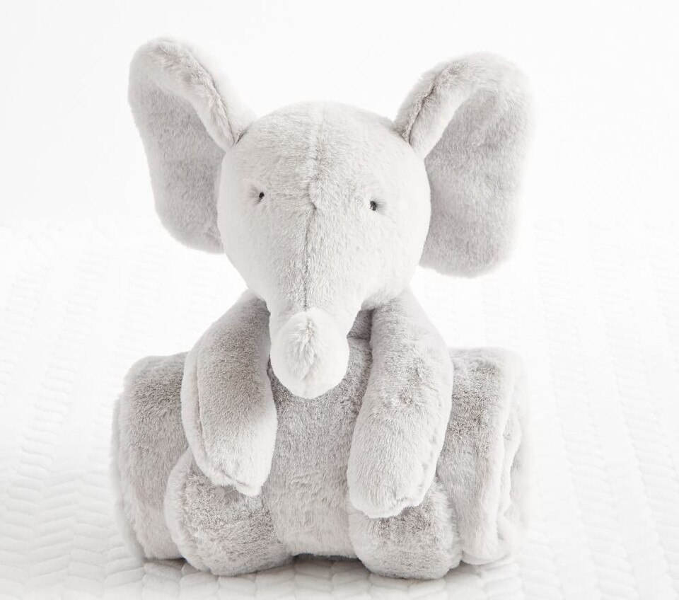 Plush Elephant Stuffed Animal and Blanket Set, Grey