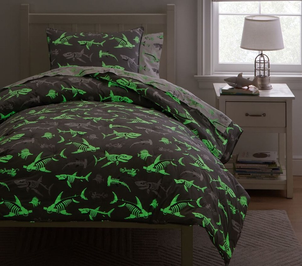 Shark Bones Glow-in-the-Dark Comforter & Pillowcases