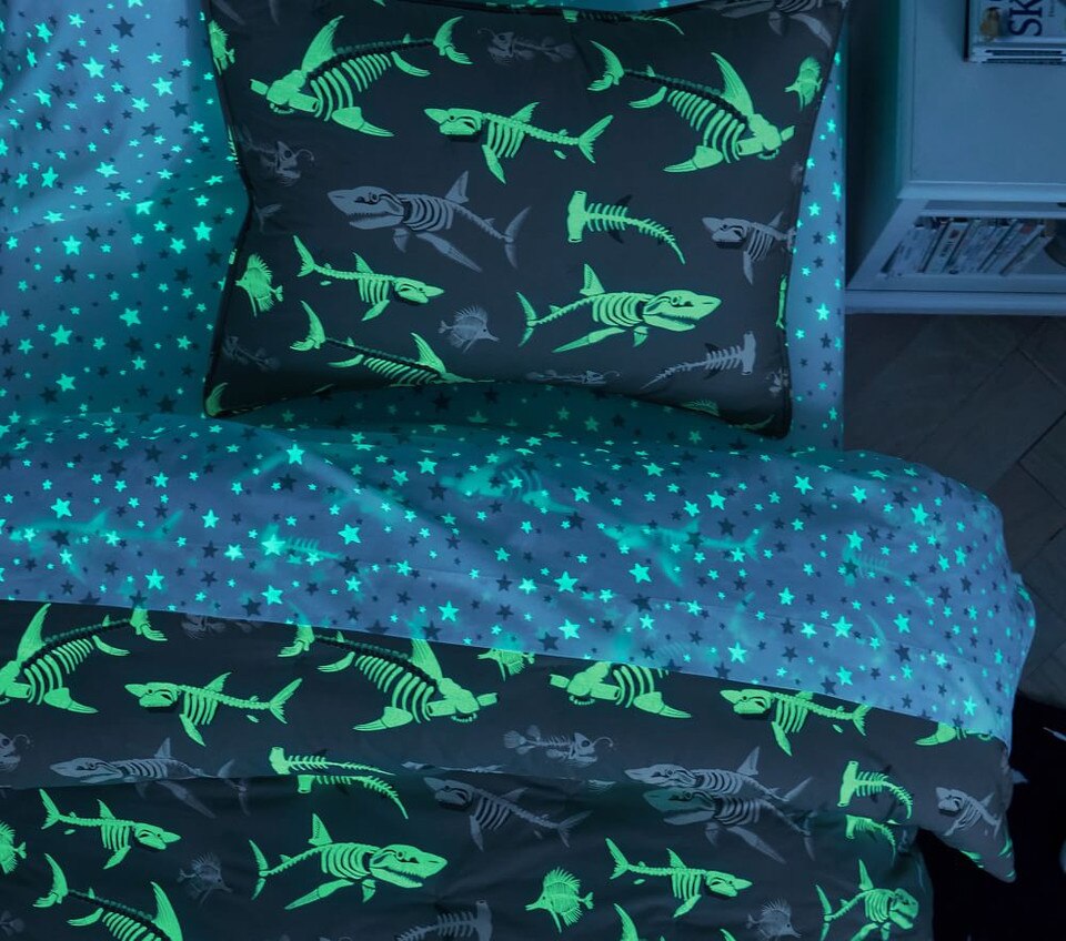Shark Bones Glow-in-the-Dark Comforter & Pillowcases